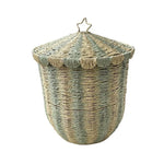 panier rangement osier traditionnel réutilisable respectueux environnement couleur beige marron clair rayures horizontales bordure