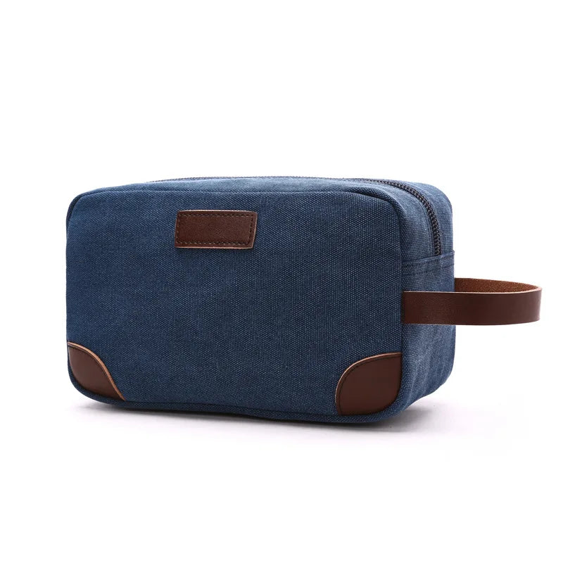 sac cosmétiques toile polyester bleu marine marron gris vintage décontracté imperméable fermeture éclair poignée