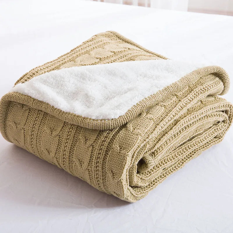 couverture tricotée torsadée coton gris beige moderne hiver voyage maison