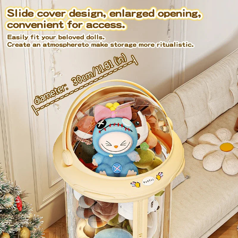 boîte rangement transparente peluches alien beige étoiles ouverture large roulettes mobile