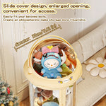 boîte rangement transparente peluches alien beige étoiles ouverture large roulettes mobile