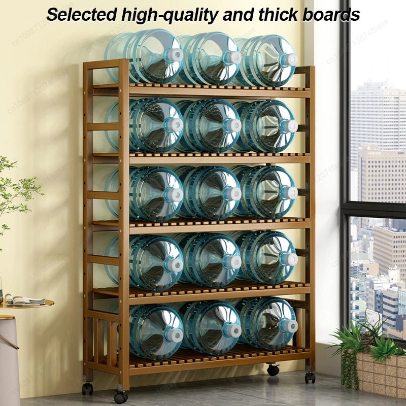 présentoir vertical étagère fleurs mobile bois naturel lattes horizontales moderne 10 niveaux roulettes balconintérieur