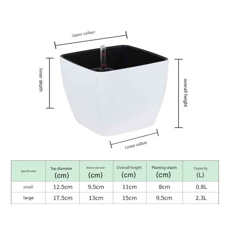 pots plantes autoarrosants indicateurs eau moderne thermomètre pieds boisDecoration intérieure blanc noir vert rond