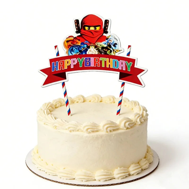 décoration gâteau anniversaire ninja happy birthday banderole clips couleurs vives enfants fête