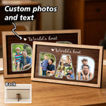 cadre photo personnalisé bois marron décoration familiale texte dad world's best