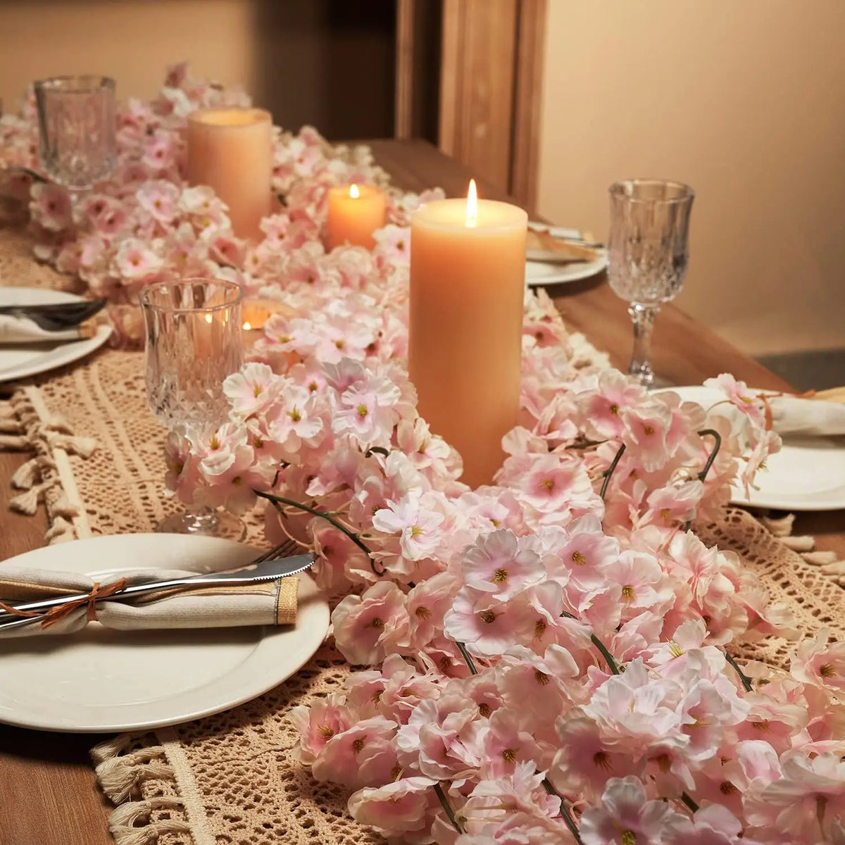 guirlande fleurs cerisier artificielles roses soie decoration mariage anniversaire exterieur romantique floral