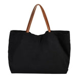 sac main toile crème noir uni décontracté poignées cuir grande capacité portable quà personnalisé