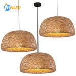 Suspension lumineuse tissage bambou moderne naturel doré salon chambre