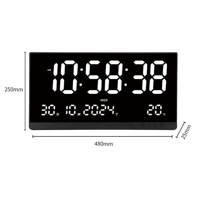 grande horloge murale digitale moderne horaire calendrier température réveil couleur noir rouge bleu blanc