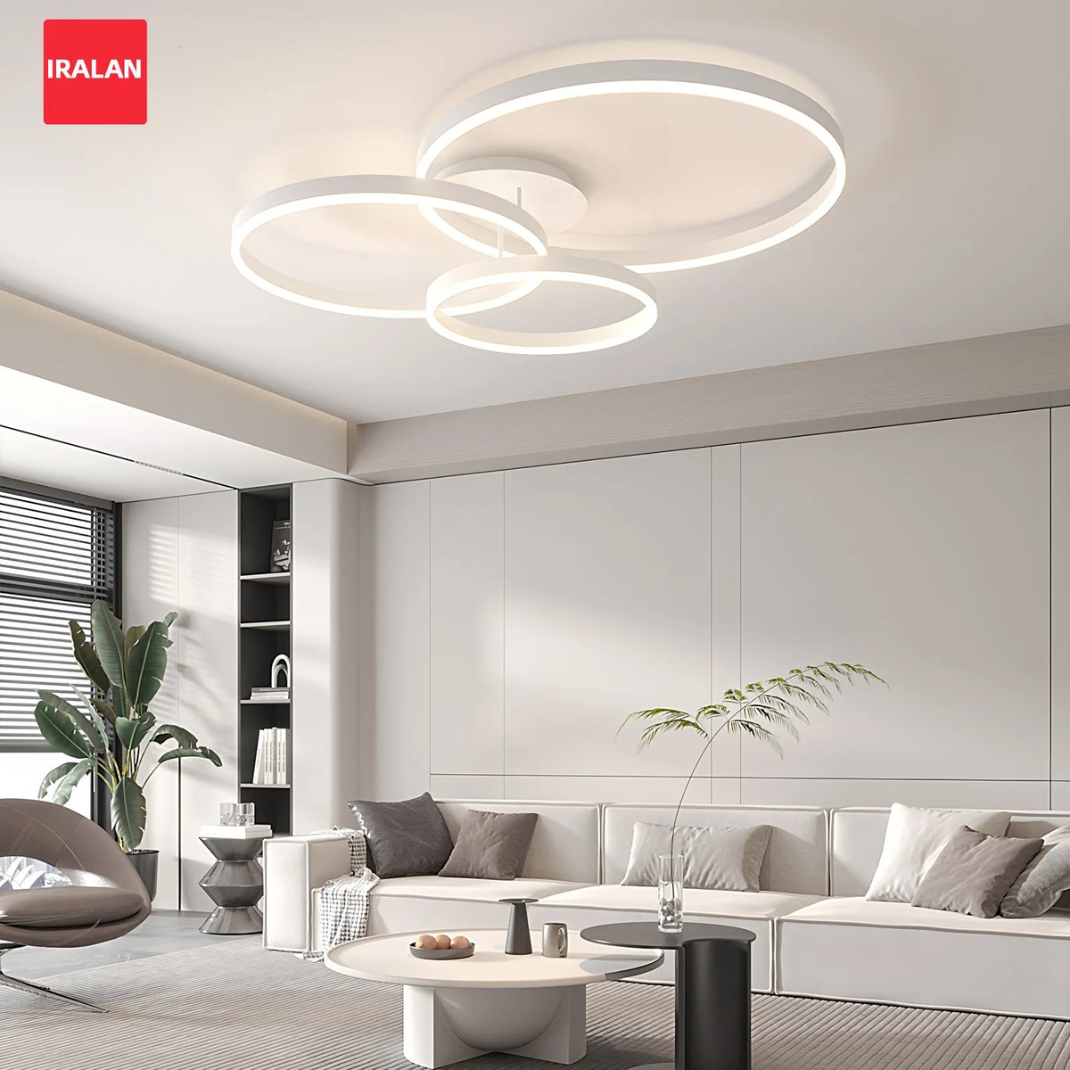 lampe led moderne blanc circulaire relief télécommande flux lumineux variation luminosité minimaliste chambre principale