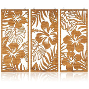 décoration murale panneau bois motif floral tropical hibiscus feuilles suspendu maison chambre salon