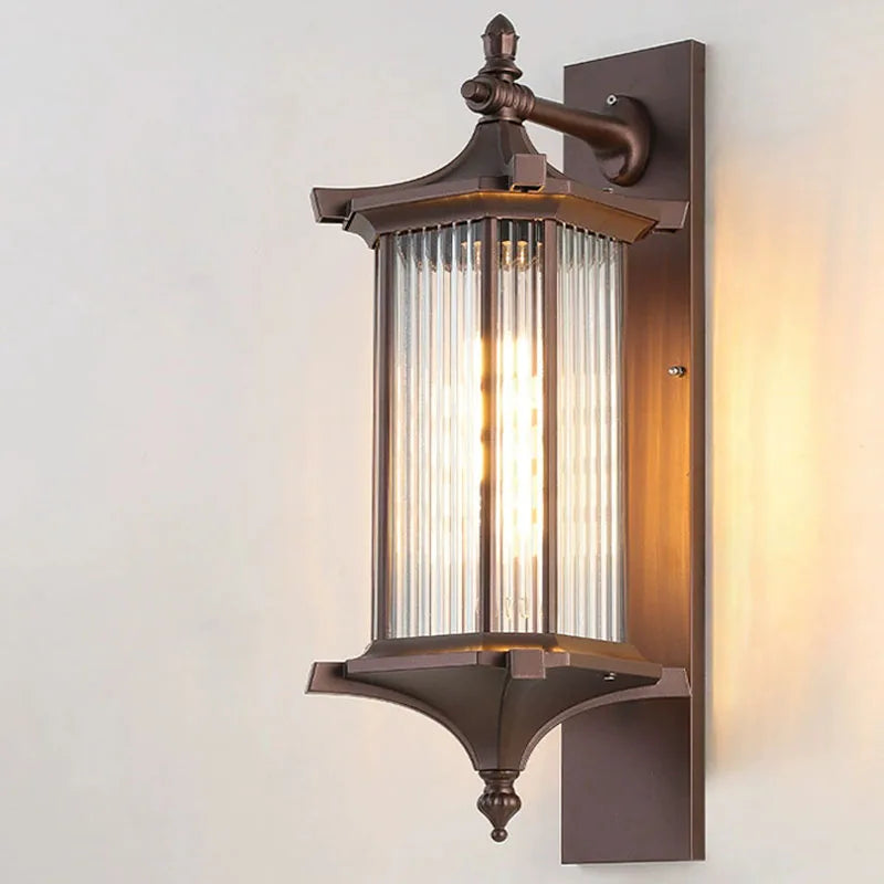 applique murale classique marron transparente étanche e27 extérieure veranda jardin entrée villa traditionnel fixations