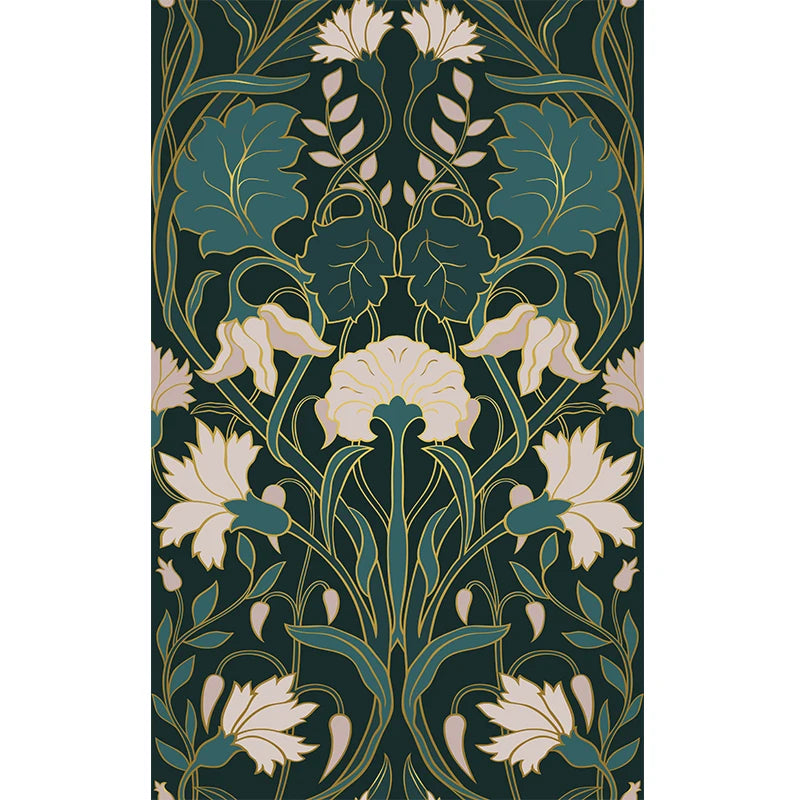 toile d'art artisanal vintage fleurs stylisées nature morte coton couleur beige vert rouge orange