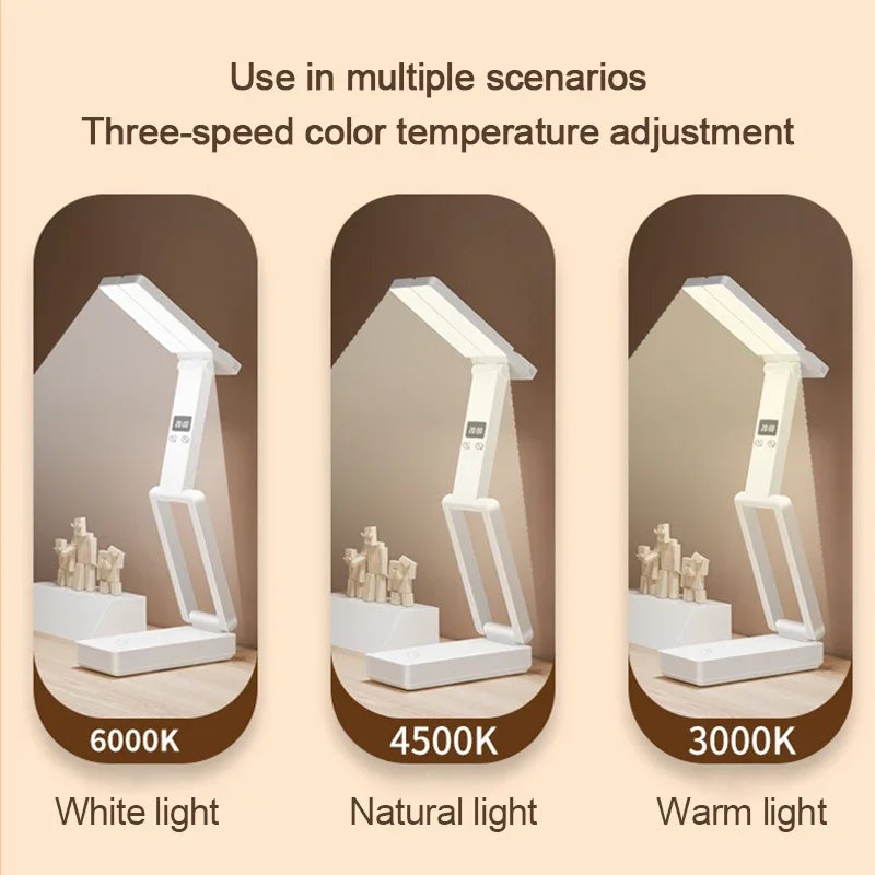 lampe pliable rechargeable led horloge usb moderne blanc étudiant économieénergie
