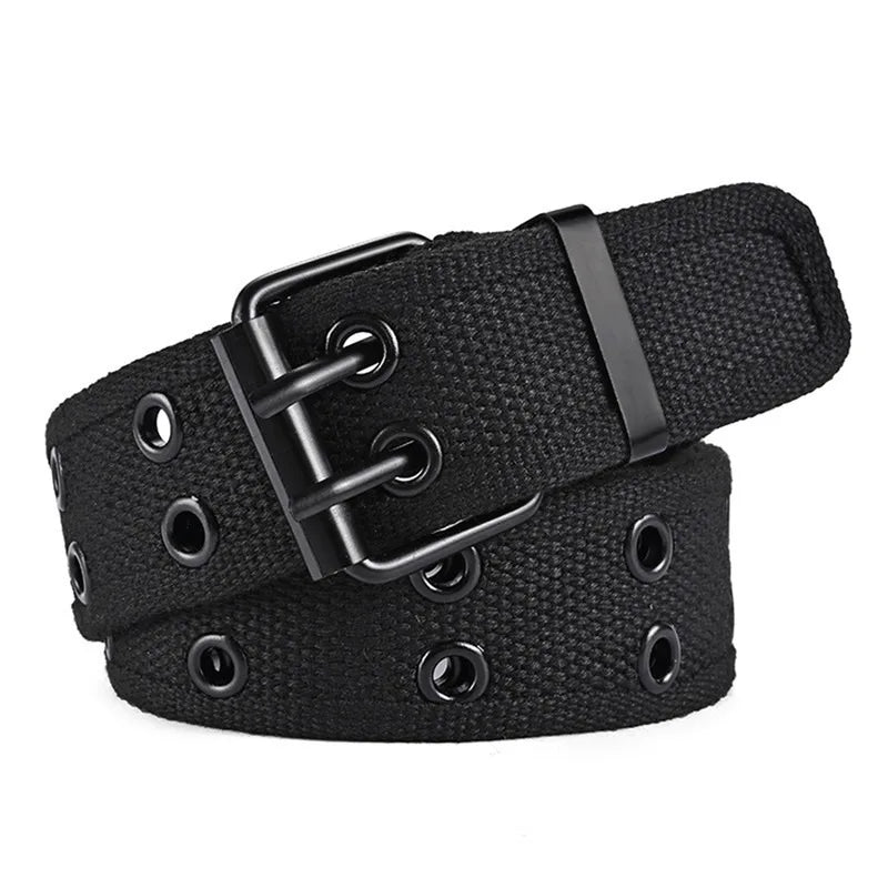 ceinture toile beige perforée boucle métallique décontracté sport outdoor unisexe