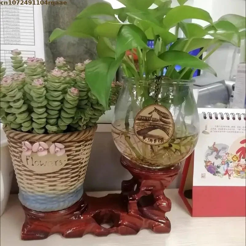 support plante bois naturel sculpté artisanal rustique multi niveaux maison decoration fleurs bonsaï miniplants