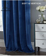 rideau velours bleu marine moderne grommets opaque polyester uni chambre salon