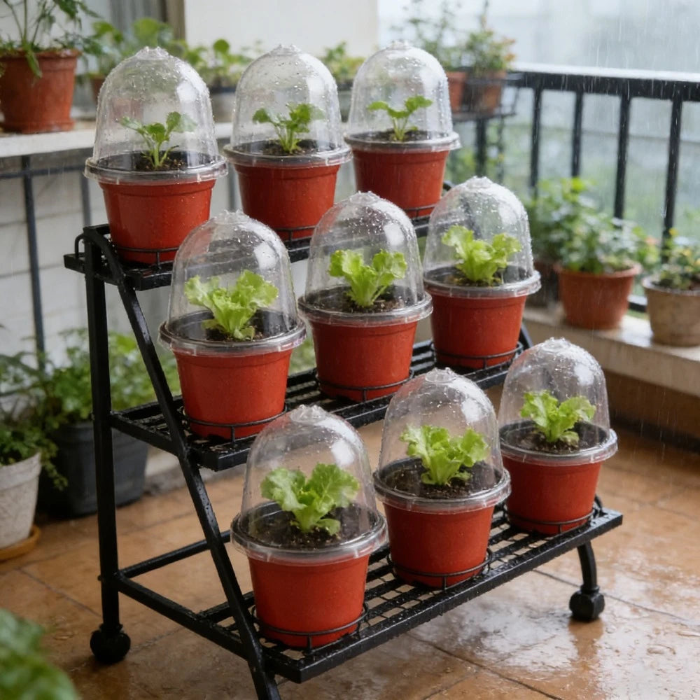 pots fleurs cloches transparentes balconnières étagères plantes jardin balcon décoration intérieure humidité