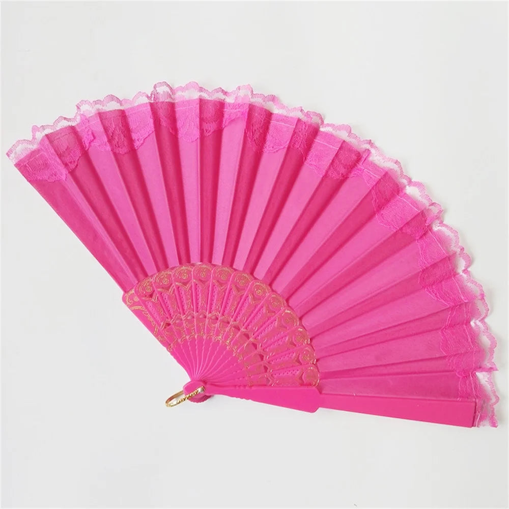 éventail pliant soie dentelle violet bleu noir rose vert rouge classique élégant anneau métallique