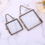 cadre photo suspendu vintage industriel verre transparent chaîne métal doré bronze DIY decoration