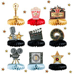 décoration anniversaire thème cinéma assiettes jetables serviettes gobelets nappe guirlande popcorn rouge noir doré