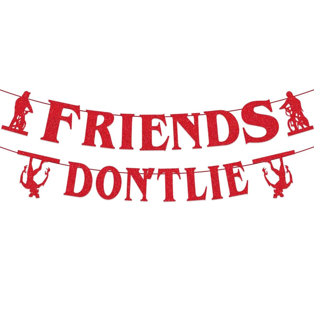 guirlande festive anniversaire stranger things bannières lettres FRIENDS DONTLIE paillettes rouge silhouettes personnages