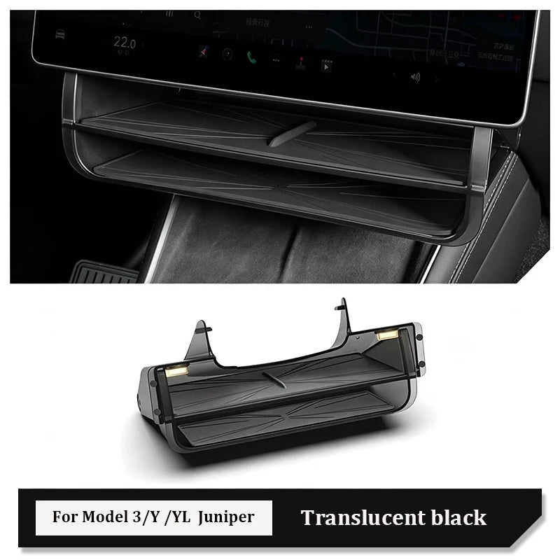rangement sous écran voiture tesla boîte storage box organizer double couche éclairageintérieur pliable moderne