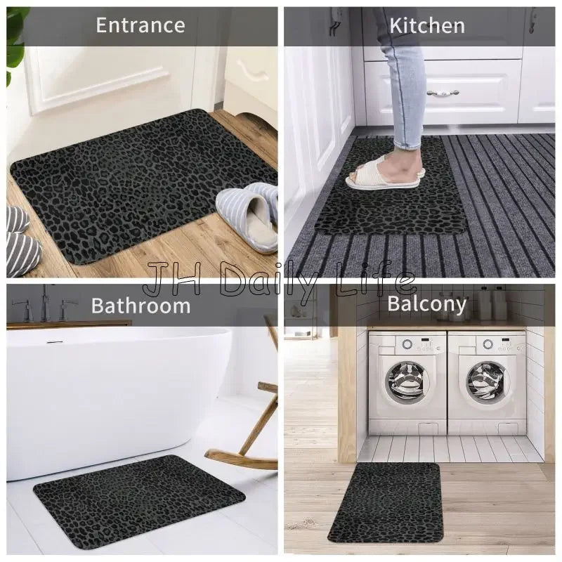tapis moderne imprimé léopard noir gris durable imperméable mousse polyester 120x160cm