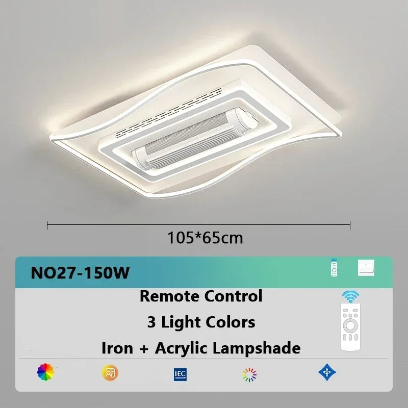 ventilateur lumière led télécommande moderne blanc arrondi fixations invisibles chambre salon