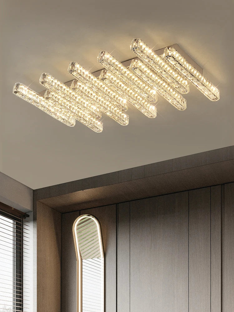 plafonnier led moderne cristal transparent argenté éclairage quotidien fixations triples dimension variable