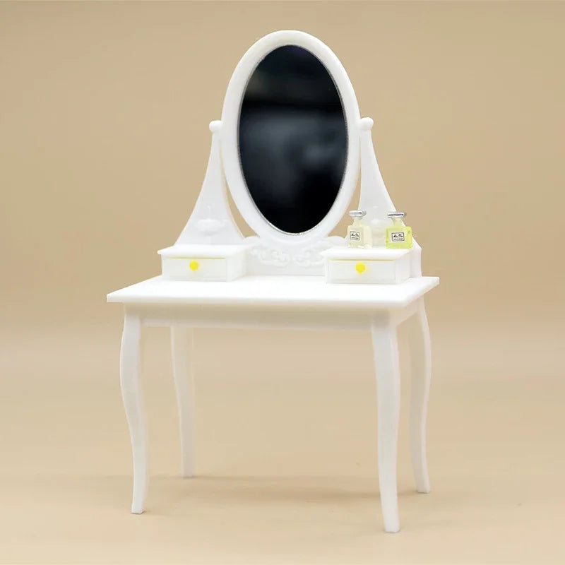 meuble miniature table chevet miroir blanc tiroirs flacons animaux nature résine romantique chambre décoration