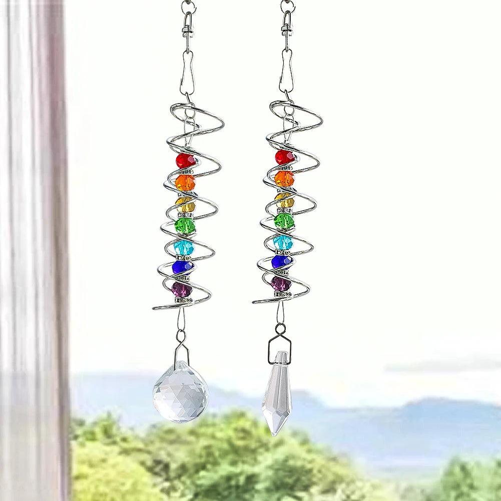 décoration extérieure spirale cristal chakras bohèmes soleil capturant spinner métal
