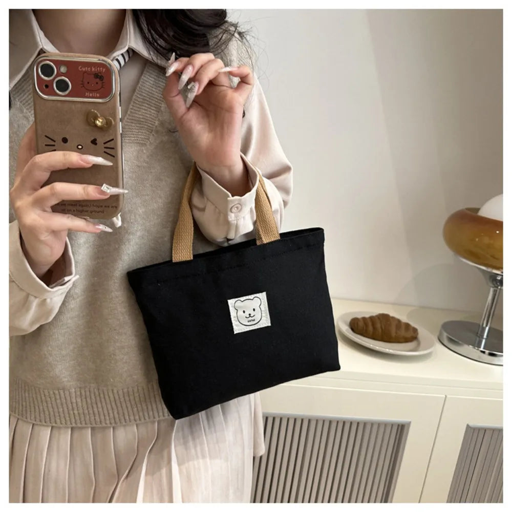 sac main toile ours décontracté unisexe poignées motif ours beige casual resistant polyester