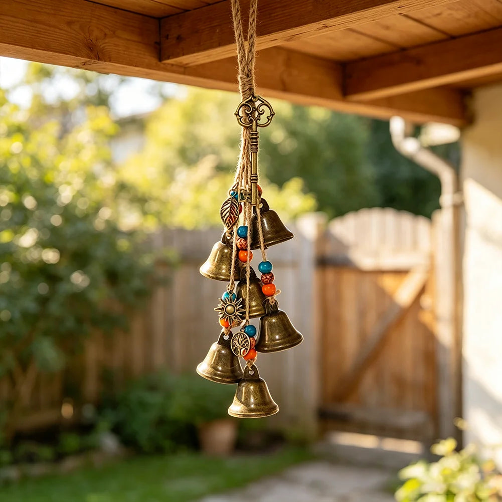 cloche vent vintage boho dorée cloches colorées pendentif pentagrammeextérieur intérieur ornement porte jardindecoration métal