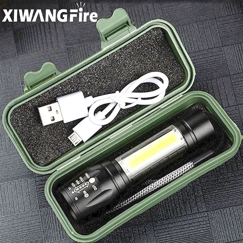 lampe torche rechargeable led noire camping outdoor 450 lumens variateur cordon usb