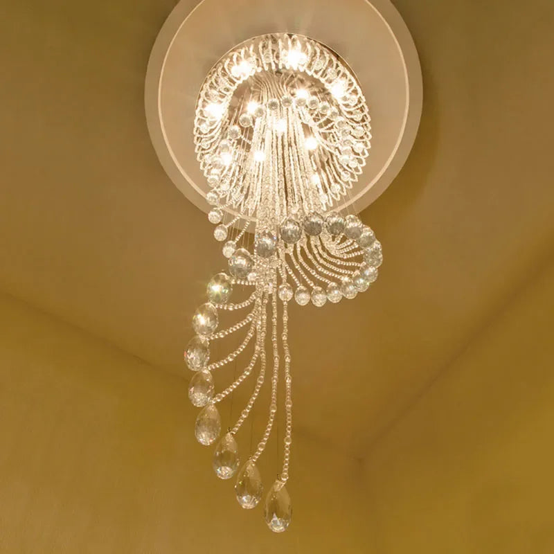 lustre moderne cristal blanc doré spirale élégant suspendu salon transparent