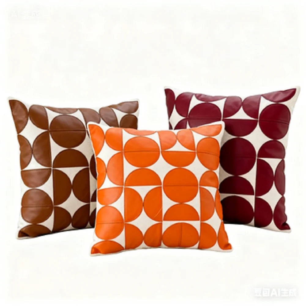 coussin carré géométrique beige marron contemporain amovible lavable 45x45cm bohème fixations