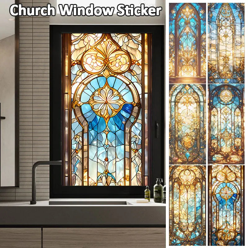 sticker fenêtre décoratif art nouveau motif floral coloré opacité pvc autocollant vitrail intérieur