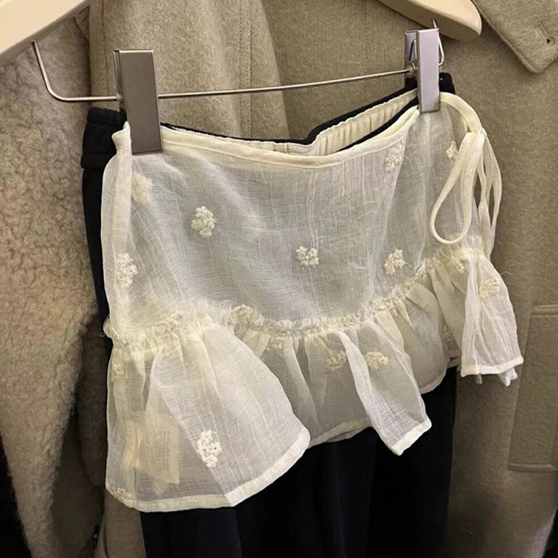 jupe lolita vintage blanche gris rouge élastique dentelle transparente plissée été junior femme