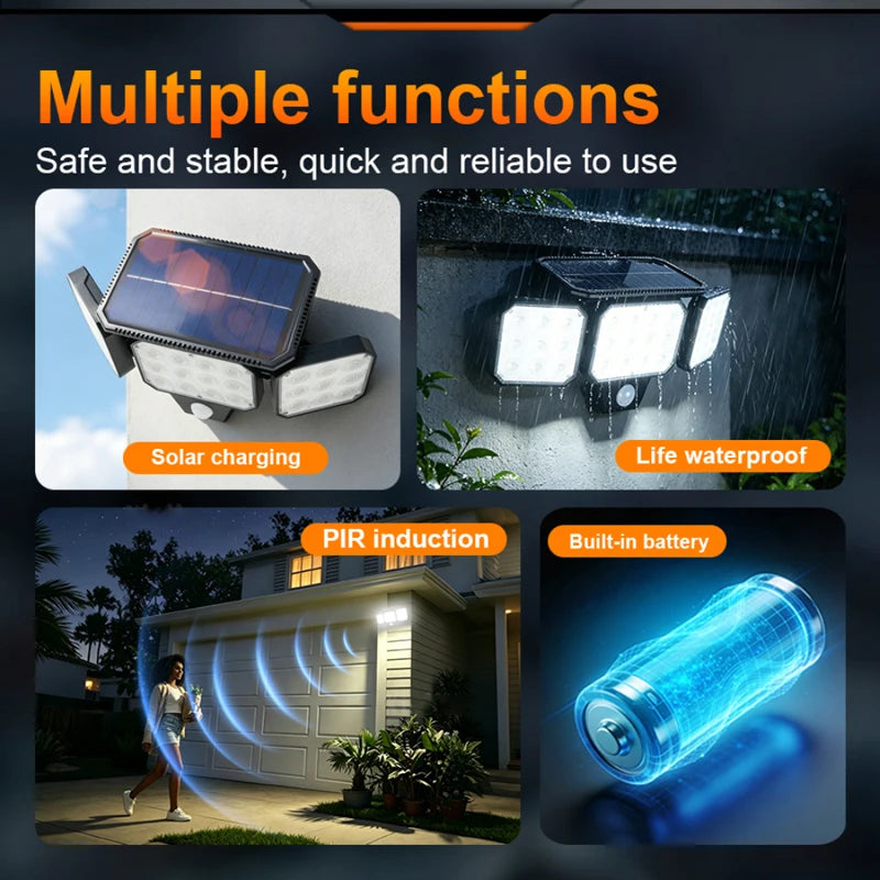 lampe solaire détecteur mouvement noir led ip65 murale moderne sécuritéextérieur jardin