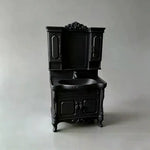 miniature meuble salle bain blanc noir vintage vasque miroir armoire porte robinet ornementé