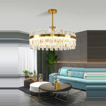 Lustre LED suspendu avec cristal et cadre argenté