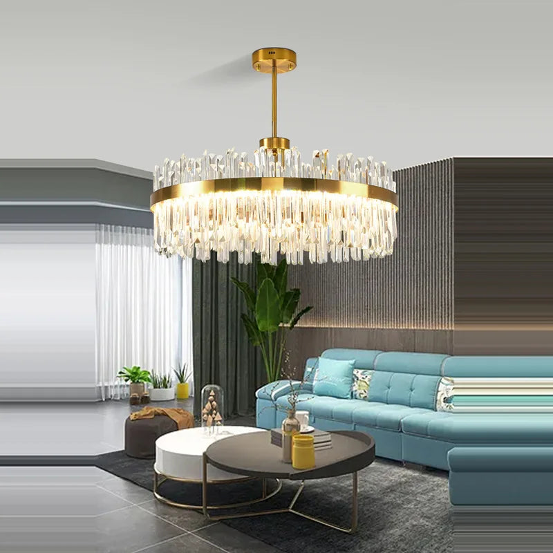 Lustre LED suspendu avec cristal et cadre argenté