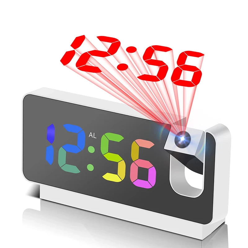 réveil projecteur miroir noir blanc écran led coloré moderne affichage lumineux réglable inclinaison chambre