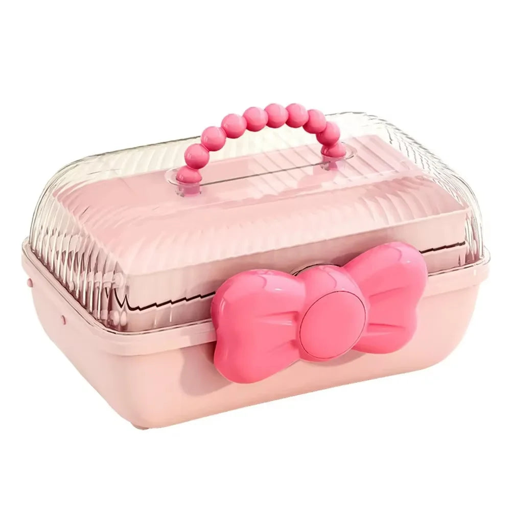 boîte bijoux rose ruban satin nœud couvercle transparent moderne mignonne rangement accessoires cheveux enfant