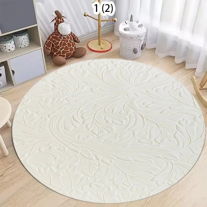 tapis rond moderne feuilles ligne ondulée polyester antidérapant 80cm 120cm 40cm salon chambre decoration