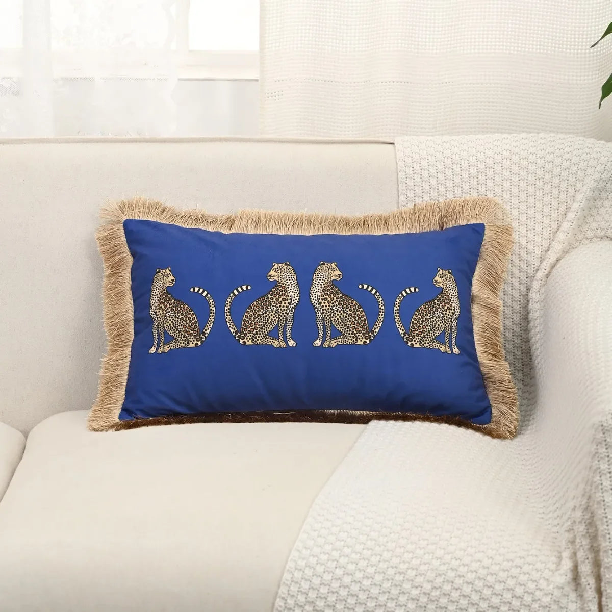 taie d'oreiller carrée léopard doré vintage tassel adhésif décorative verte noire polyester coton 45x45cm