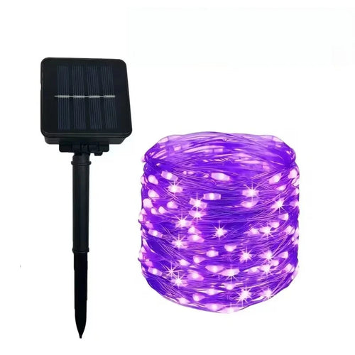 guirlande lumineuse solaire violet halloween noël modes panneau solaire led moderne décoration extérieure festive