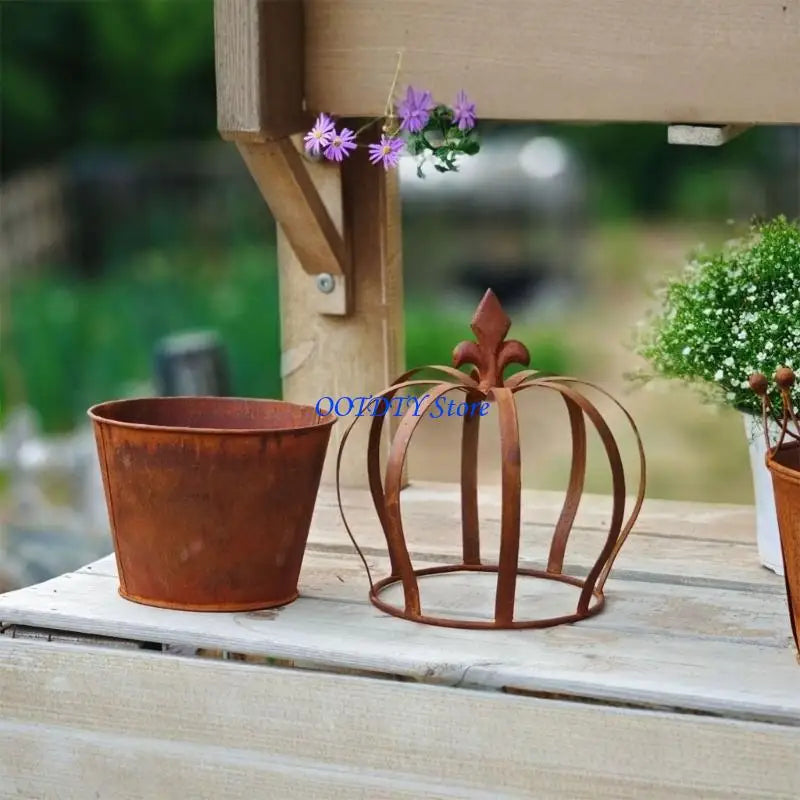 pots fleurs rustiques couronne forme adulte jardin balcon rouille vintage