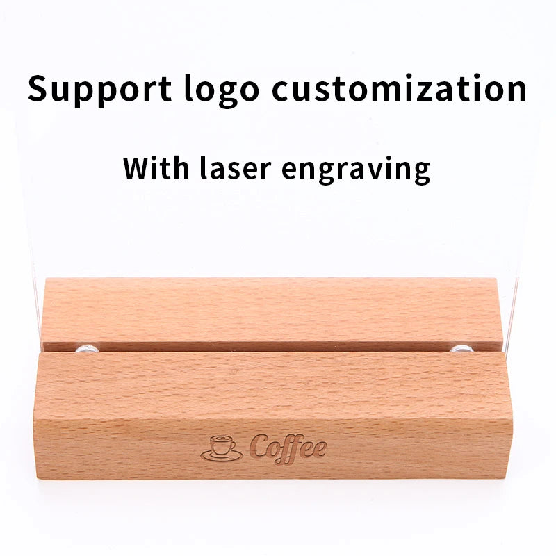 support carte table acrylique transparent base bois clips restaurant